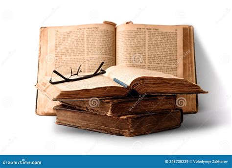 Old Worn Shabby Jewish Books in Leather Binding and Open Blurred Torah ...