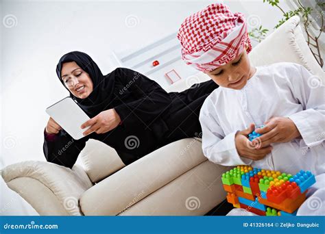 Arabic Mother and Son Together at Home Stock Photo - Image of play ...