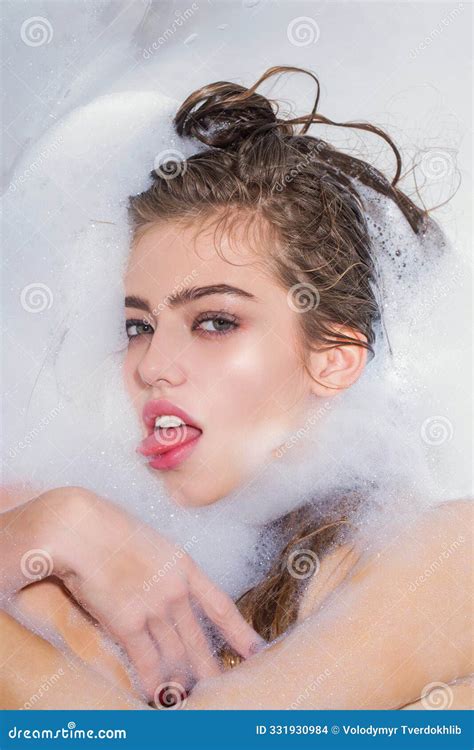 Sensual Woman Takes Bubble Bath. Sensual Girl Relaxing in Bathroom Stock Photo - Image of girl ...