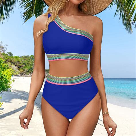 Women High Waisted Bikini Set One Shoulder Two Piece Swimsuits Color ...