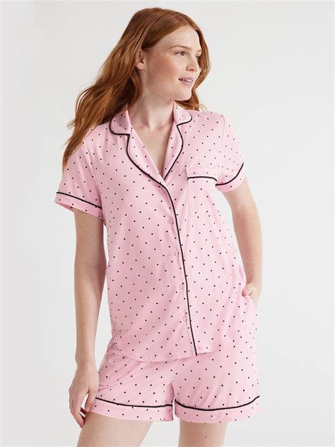 Joyspun Women's PJ Set - Short Sleeve Notch Collar Top & Shorts, Sizes ...