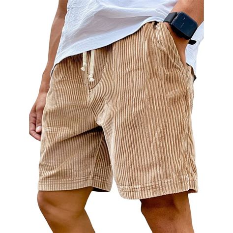 Corduroy Shorts Men Elastic Drawstring Waist Loose Fit Summer Beach ...