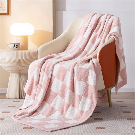 Throw Blanket Checkerboard Soft Fuzzy Blanket Reversible Plush Plaid ...