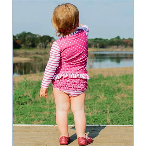 Ruffle Butts Berry Stripe and Dot 2 pc. Rash Guard Swim Suit