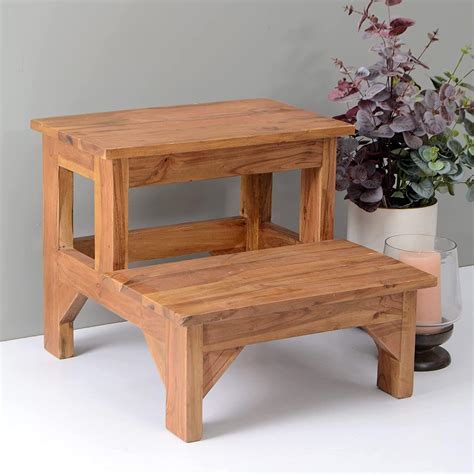 Decorvatsa Solid Sheesham Wood 2-Step Stool for Kitchen | Wooden Foot Rest Stool for Living Room ...