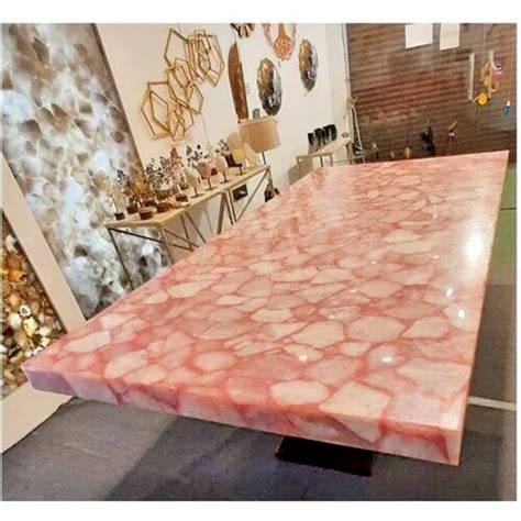 Rose Quartz Stone Dining Table Kitchen Slab Cafeteria Bar Desk Crystal ...
