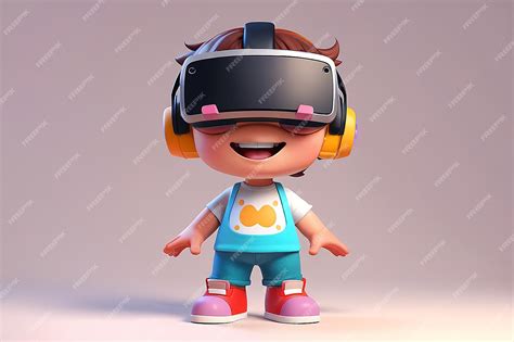 Fun 3D Illustration of a Cartoon Kid with a VR Helmet cartoon kid ...
