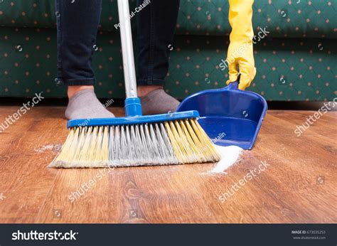 Closeup Maid Woman Sweeping Floor Broom Stock Photo 673035253 ...