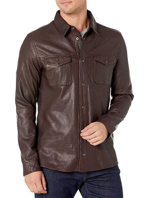 Men Elegant Style Real Lambskin Brown Leather Shirt | Leather shirt ...