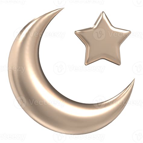 Islamic crescent moon and star icon. Golden Moon and star 3d icon ...