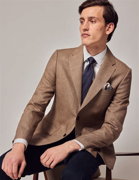 Brown Linen Tailored Suit Jacket | Hawes and Curtis