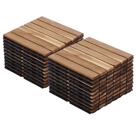 BTMWAY 20 Piece Patio Deck Tiles, 12"x12" Square Acacia Wood ...
