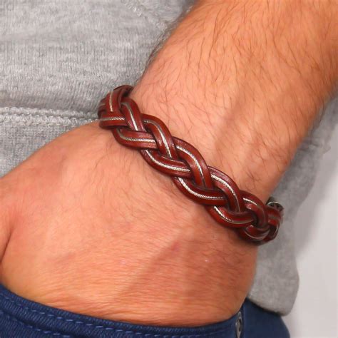 Bracciale uomo intrecciato in cuoio marrone e acciaio 628MD