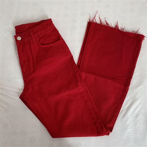 BNWOT Reclaimed Vintage Red Flare Jeans - never... - Depop