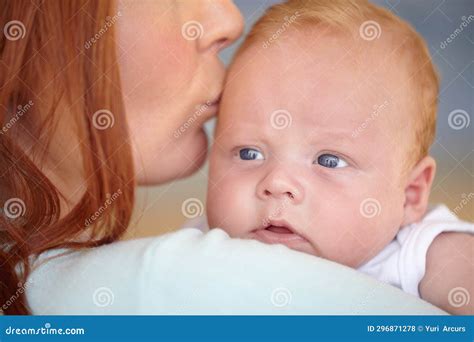 Kiss, Baby and Portrait of Newborn with Mother in Home Bonding Together ...