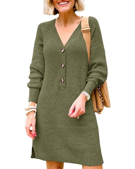 Saodimallsu Womens Oversized Sweater Dress Sexy V Neck Long Sleeve ...