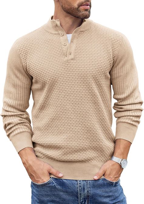 COOFANDY Mens Knit Pullover Sweater Mock Neck Button Sweater Fashion ...