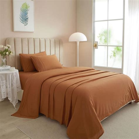 Amazon.com: AMWAN Luxury Soft Jersey Sheets Set Caramel Pumpkin King ...