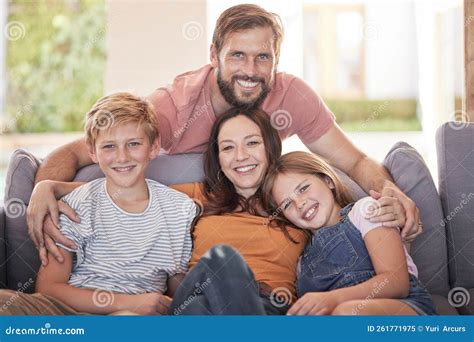 Family, Hug and Living Room Sofa with a Mother, Father and Children ...