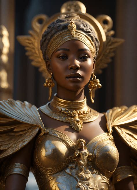 Lexica - African with African facial features, Halle Bailey, marble and gold statue of a goddess ...