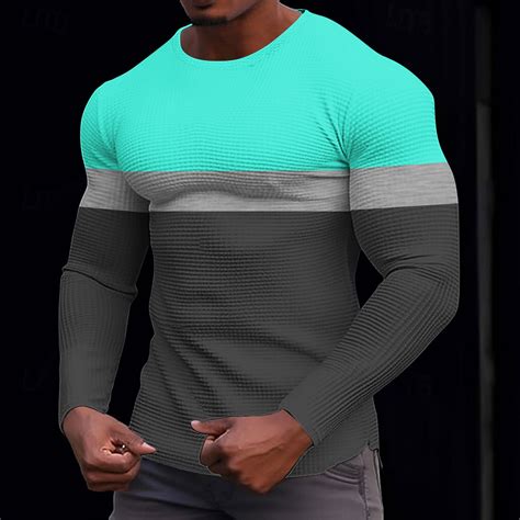 DODADAWANJ Mens Waffle Shirts Stretch Long Sleeve Workout Shirt Fashion ...