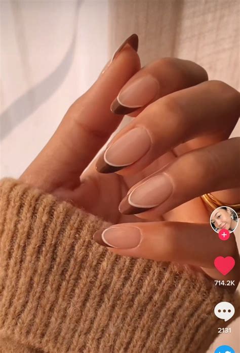 Brown Double French Tip | Oval nails, Simple nails, Stylish nails