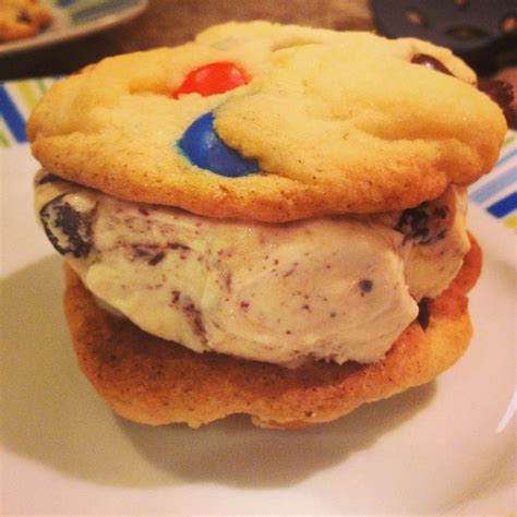 Homemade M&M Ice Cream Sandwich with Moose Tracks Ice Cream