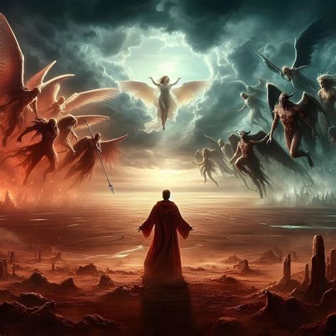 Premium Photo | AI of an epic battle between good and evil as angels ...