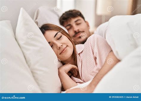 Mand and Woman Couple Lying on Bed Sleeping at Bedroom Stock Image ...