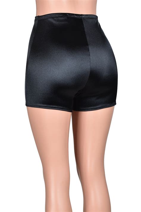 High-Waisted Black Stretch Satin Shorts spandex plus size – Deranged ...