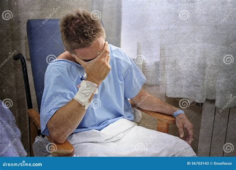 Young Injured Man Crying in Hospital Room Sitting Alone Crying in Pain ...