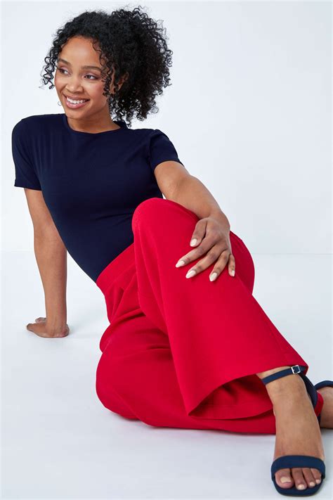 Red Petite Wide Leg Stretch Trousers | Petite UK