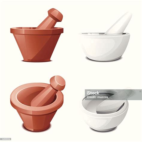 Mortar With Pestle Set Stock Illustration - Download Image Now ...