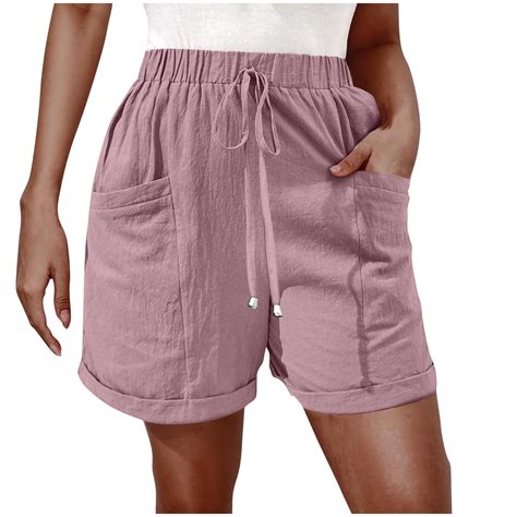 Maplenight Linen Womens Shorts with Pockets Drawstring Elastic Waist ...