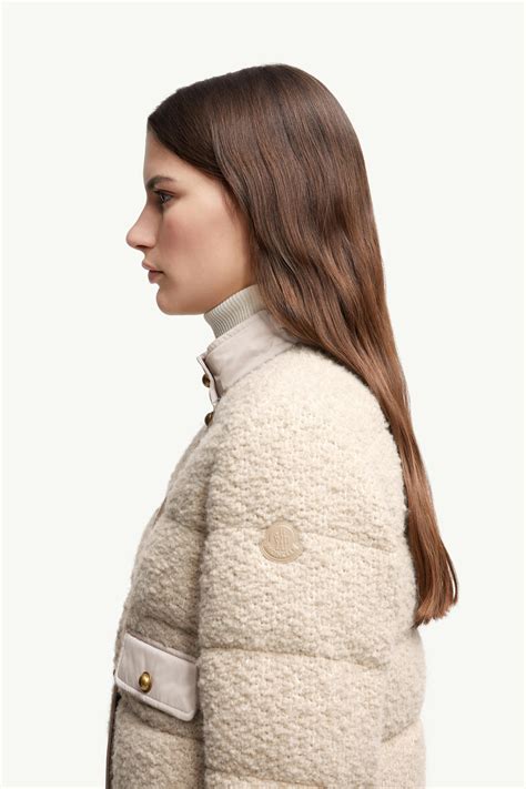 Light Beige Blandy Wool Blend Bouclé Short Down Jacket - Short Down ...