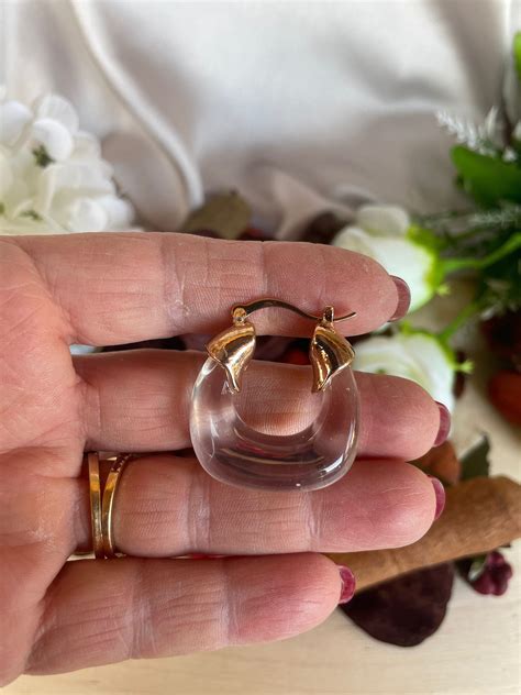 Gold Chunky U Hoop Earrings, Clear Transparent Earrings, Gold Hoops ...