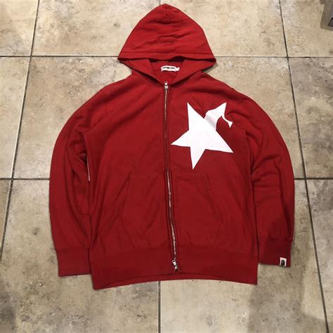 BAPE Men's Red Hoodie | Depop