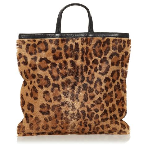 Loewe Brown Pony Hair Leopard Print Tote Bag Black Leather ref.669401 ...