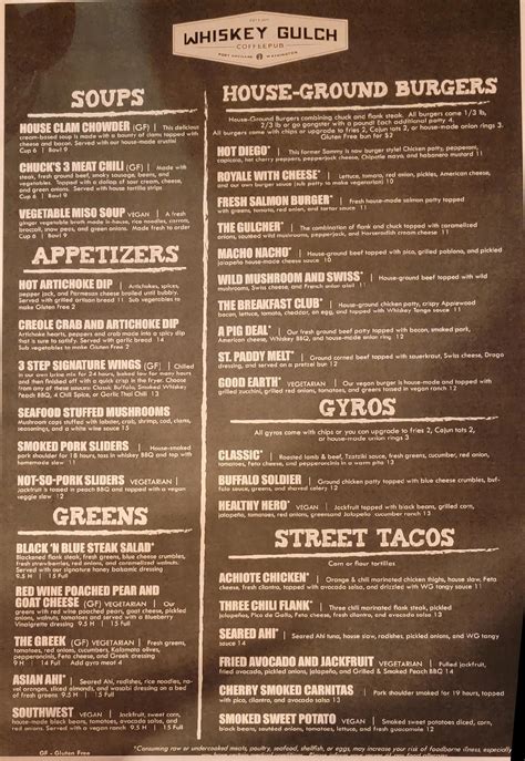 Menu at Whiskey Gulch CoffeePub, Port Orchard