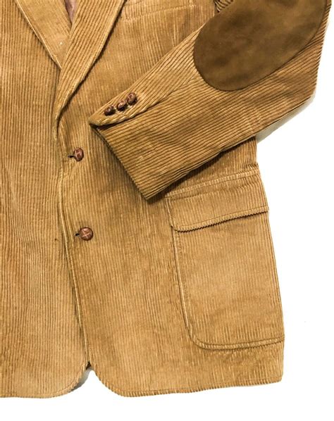VINTAGE Corduroy Men's Blazer Tan Jacket Elbow Patch … - Gem