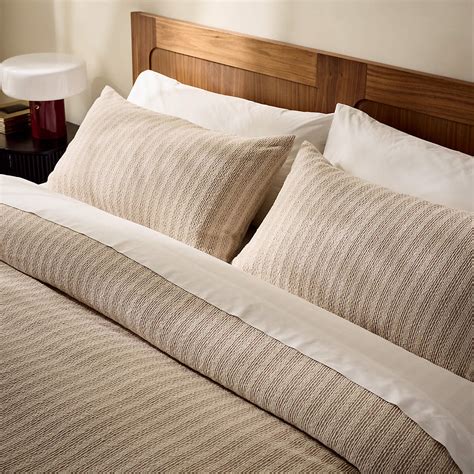 Armona White with Taupe Jacquard Cotton and Linen King Duvet Cover ...