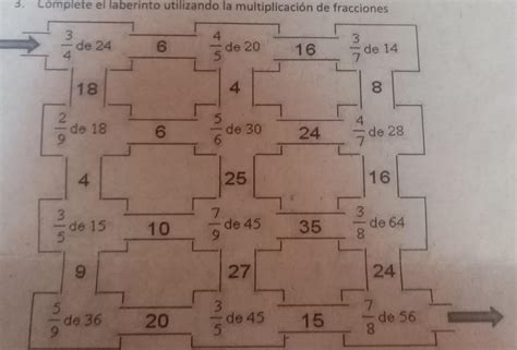 Complete el laberinto utilizando la multiplicacion de fracciones ...