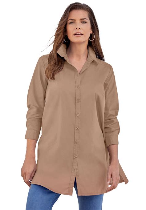 Roaman's Women's Plus Size Kate Tunic Big Shirt Button Down Tunic Shirt ...
