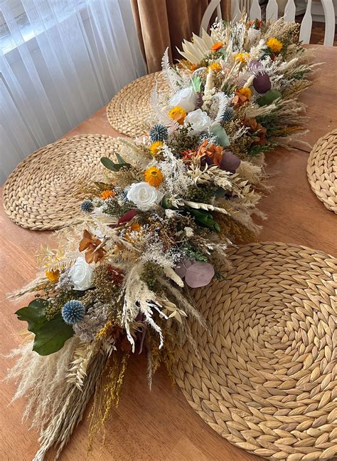4ft Summer Wildflower Table Centerpiece: Long Dried Flower Arrangement ...