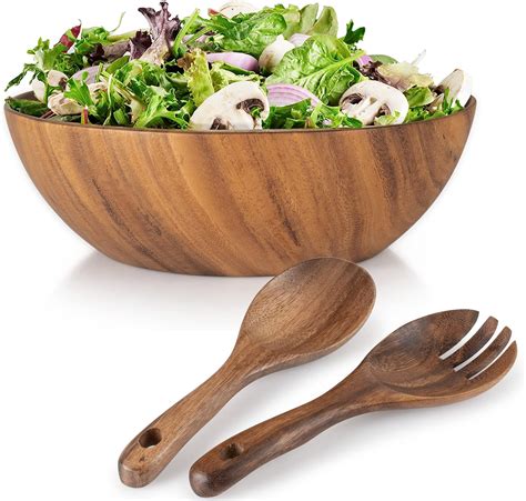 Amazon.com | ROYALLING 11.8"x 3.9" Acacia Wooden Salad Bowl Set, Large wooden salad bowl, Salad ...