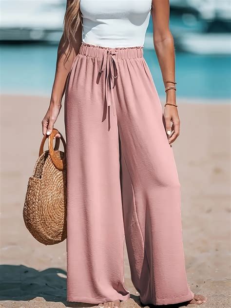 Tie Waist Wide Leg Pants, Casual Solid Color Pants For Spring & Summer ...