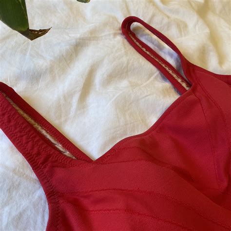 Vintage red square neck low back one piece swimsuit.... - Depop