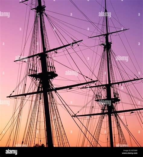 Dusk view of the masts and riggings of the Flagship Niagara. Erie ...
