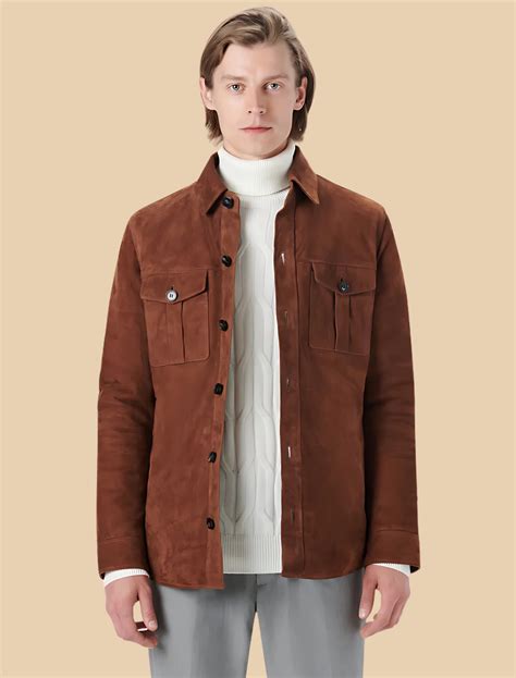 Mens Classic Dark Brown Suede Leather Shirt - Mens Leather Wear