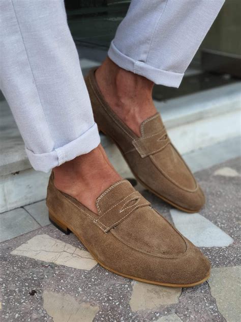 Light Brown Suede Leather Loafers for Men - Comes with Shoehorn ...
